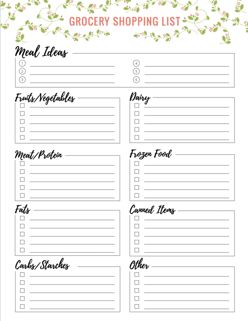 grocery list for two